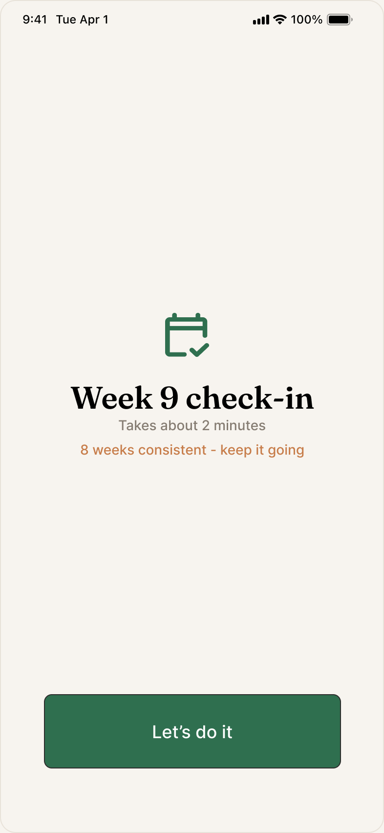 Weekly check-in intro screen