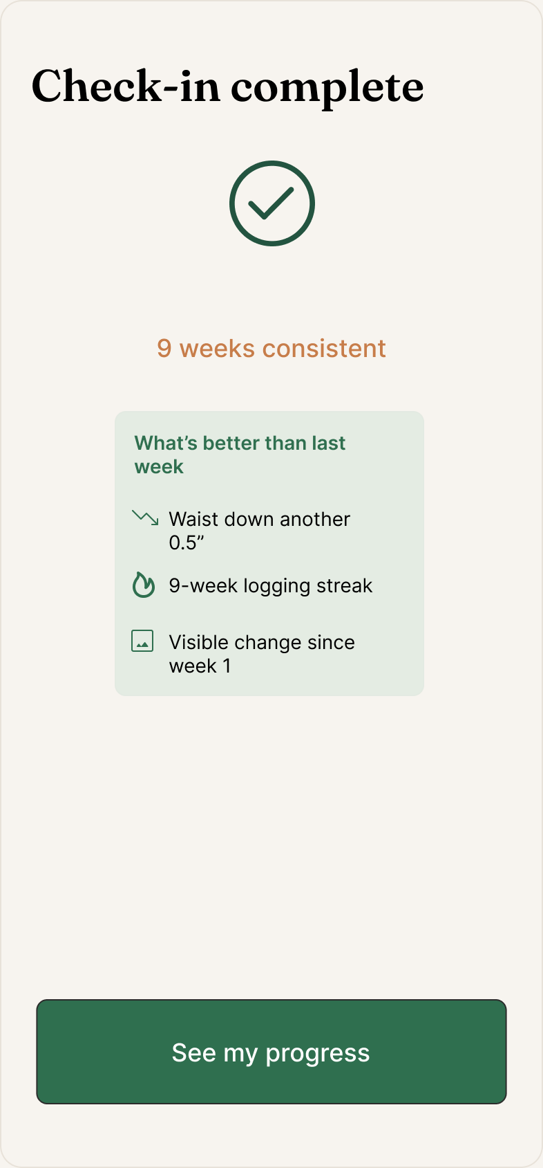 Payoff screen showing what improved since last week