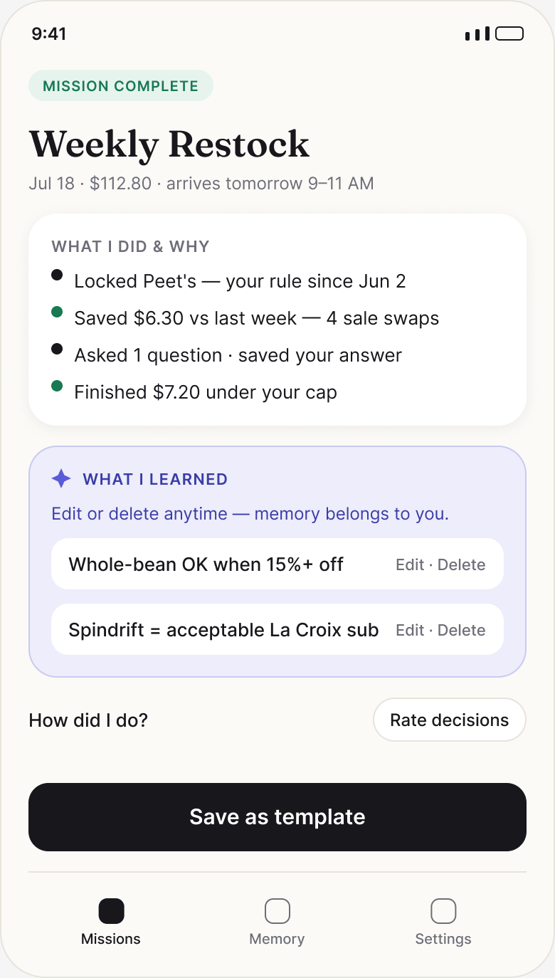 Reasoning Receipt — what it learned, what it saved, what you can edit