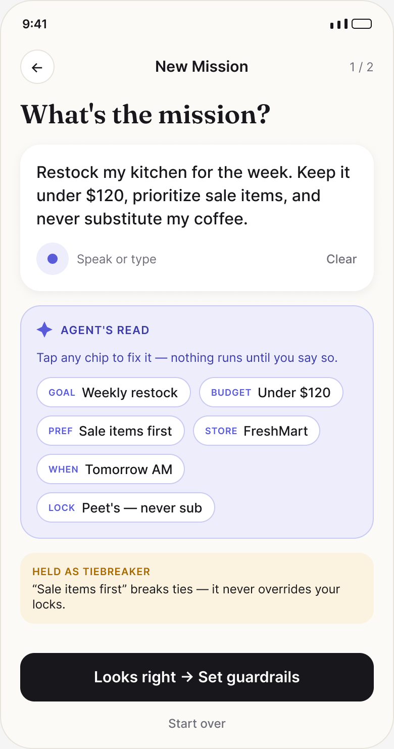 Trusted Agent intent composer